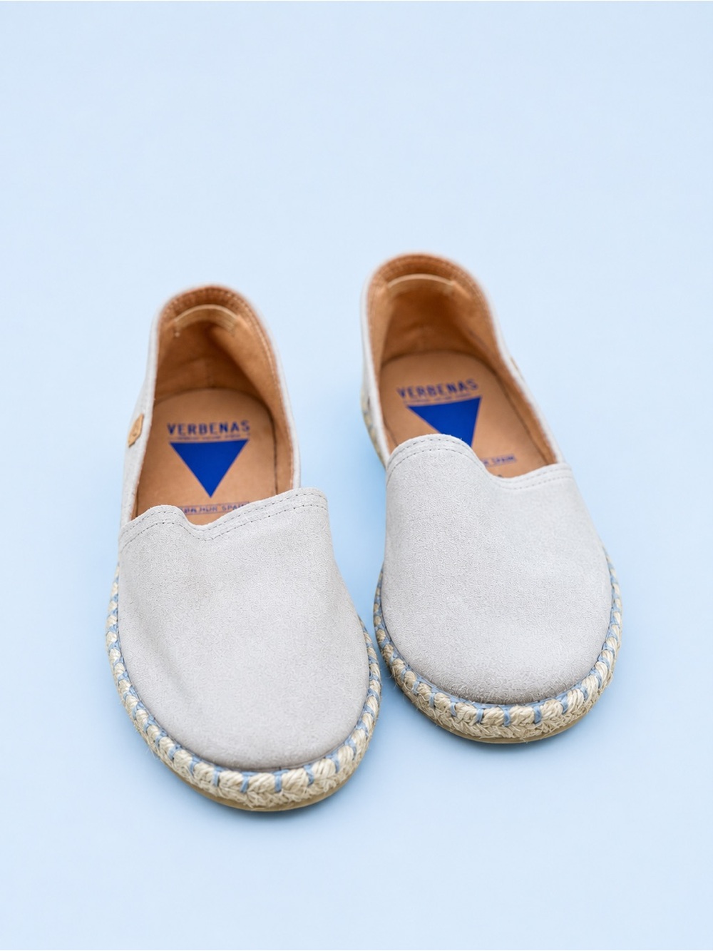 Verbenas Light Gray Suede Espadrille Flats with Braided Jute